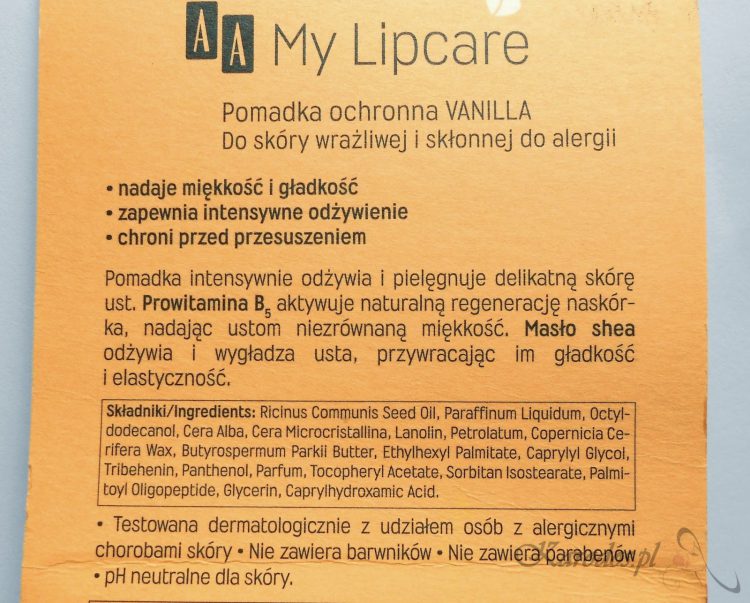 Oceanic, AA, My Lipcare Vanilla – pomadka ochronna do ust (waniliowa)