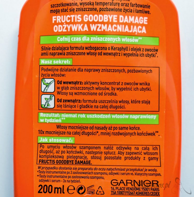 Garnier Fructis, Goodbye Damage, Odżywka wzmacniająca